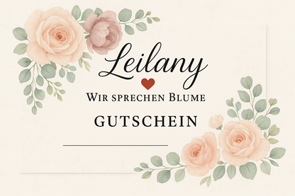 Gutscheinkarte mit Logo von Leilany ❤️Wir sprechen Blume